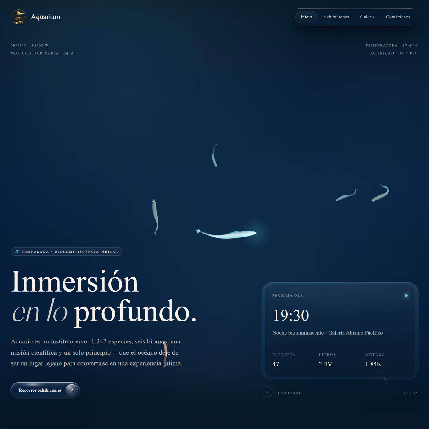 Acuario.cr — landing inmersiva