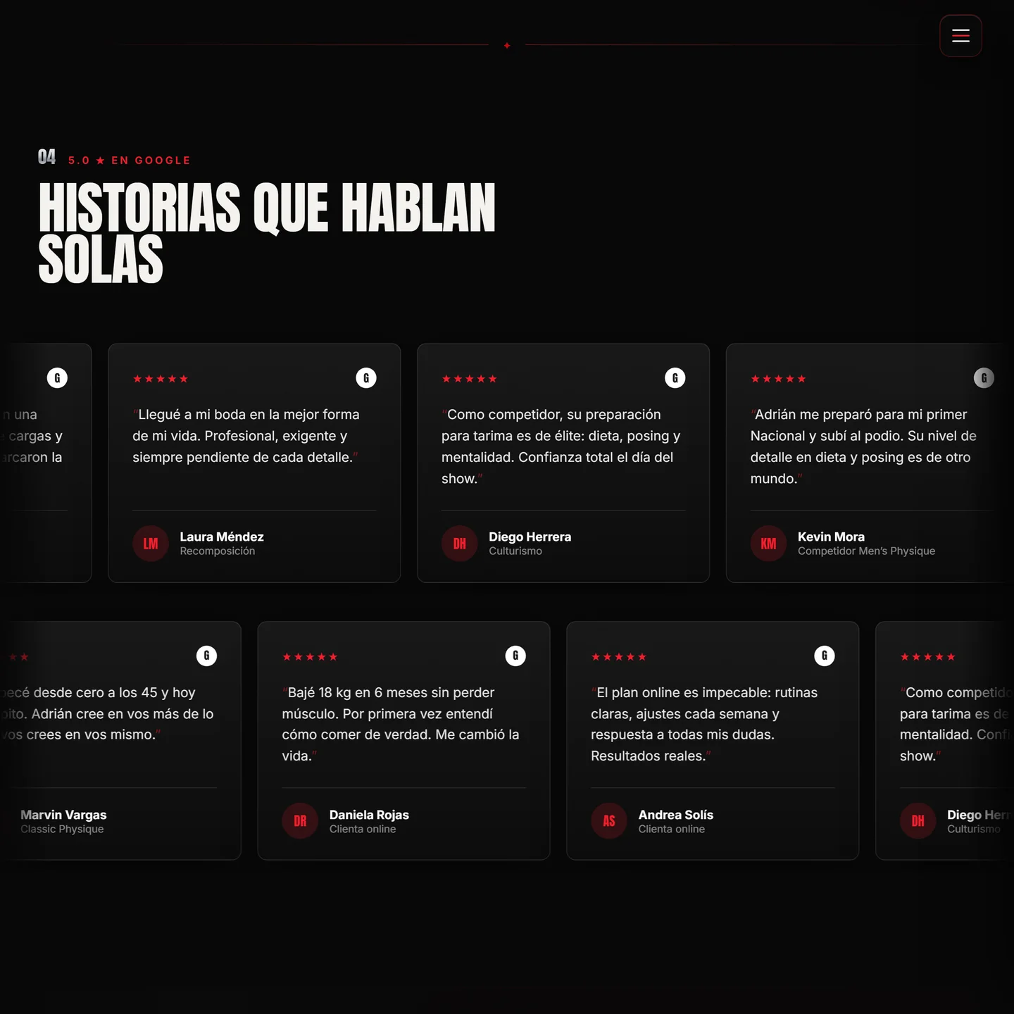 Testimonios — reseñas 5 estrellas verificadas de Google de clientes y competidores